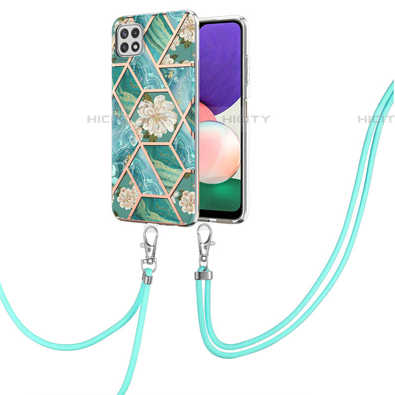 Handyhülle Silikon Hülle Gummi Schutzhülle Flexible Modisch Muster mit Schlüsselband Lanyard Y02B für Samsung Galaxy F42 5G groß
