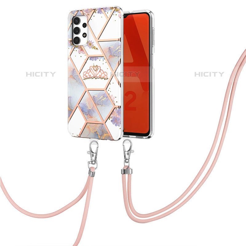 Handyhülle Silikon Hülle Gummi Schutzhülle Flexible Modisch Muster mit Schlüsselband Lanyard Y02B für Samsung Galaxy M32 5G