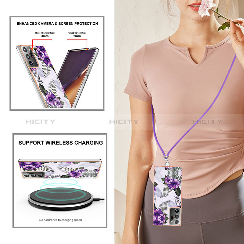 Handyhülle Silikon Hülle Gummi Schutzhülle Flexible Modisch Muster mit Schlüsselband Lanyard Y03B für Samsung Galaxy Note 20 Ultra 5G