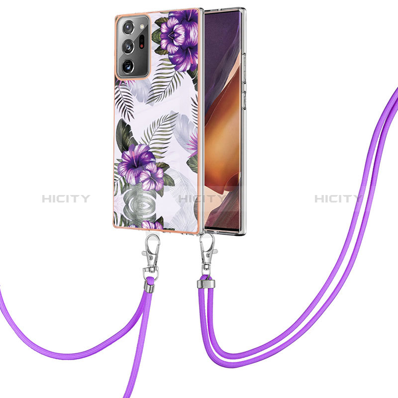 Handyhülle Silikon Hülle Gummi Schutzhülle Flexible Modisch Muster mit Schlüsselband Lanyard Y03B für Samsung Galaxy Note 20 Ultra 5G Violett