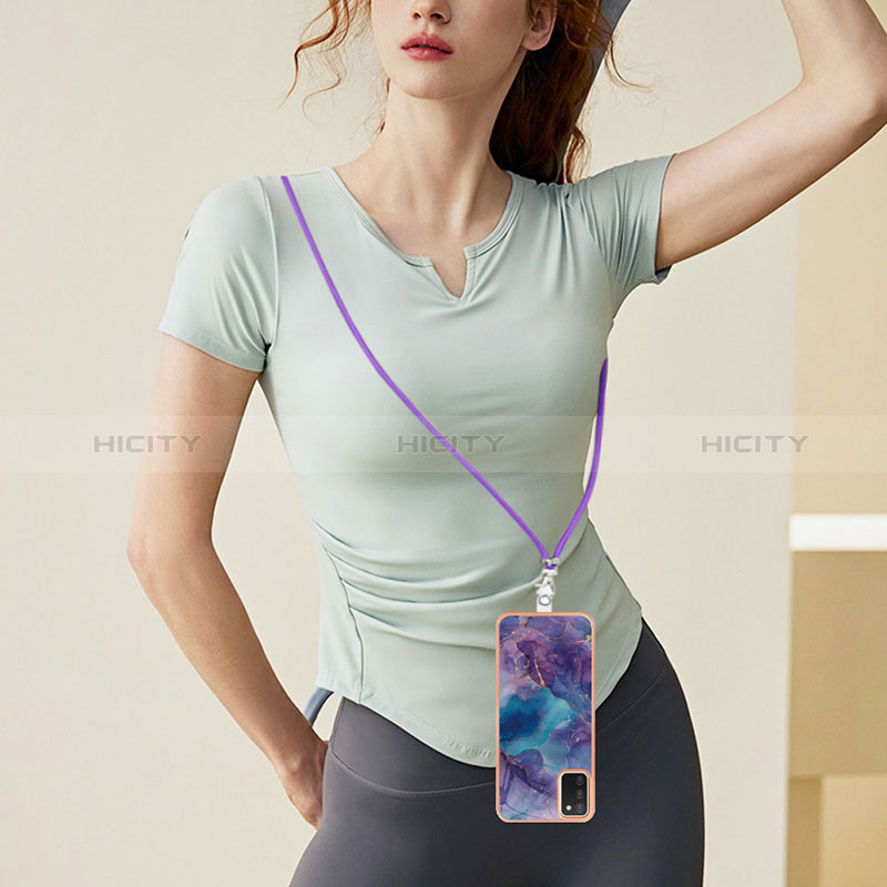 Handyhülle Silikon Hülle Gummi Schutzhülle Flexible Modisch Muster mit Schlüsselband Lanyard YB7 für Samsung Galaxy M02s