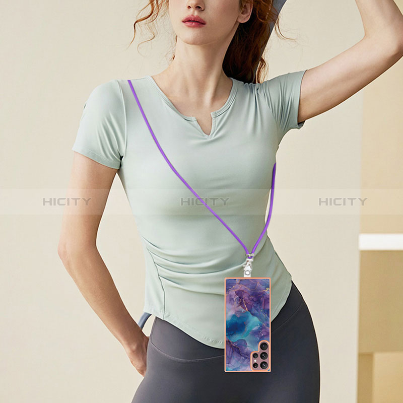 Handyhülle Silikon Hülle Gummi Schutzhülle Flexible Modisch Muster mit Schlüsselband Lanyard YB7 für Samsung Galaxy S22 Ultra 5G