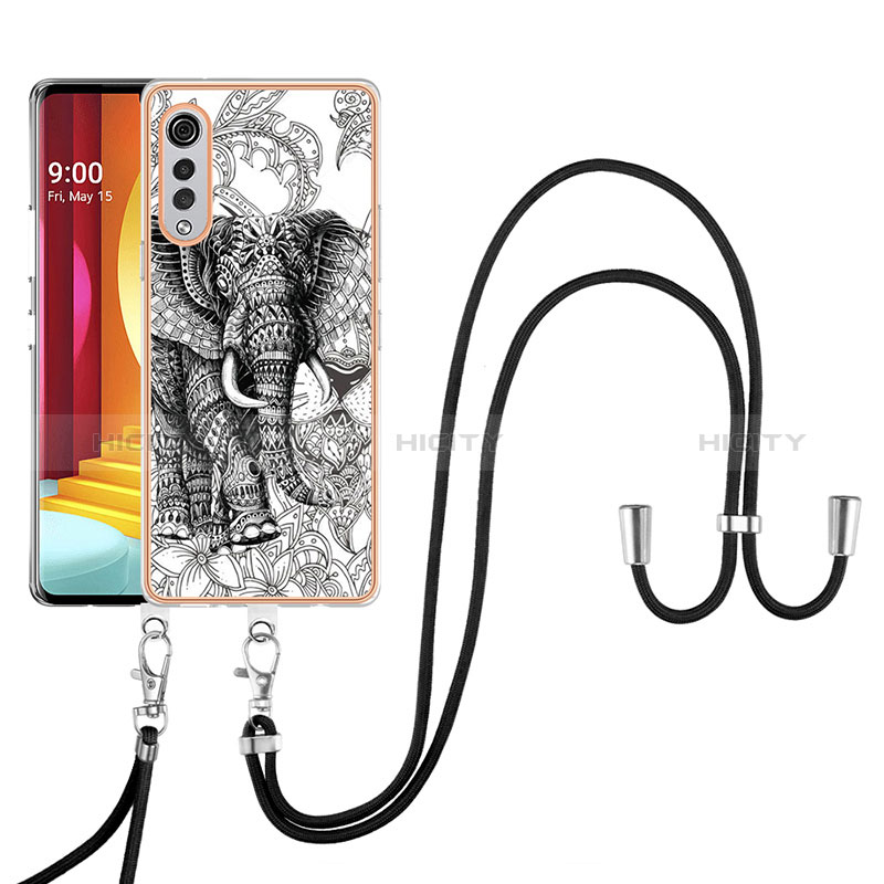 Handyhülle Silikon Hülle Gummi Schutzhülle Flexible Modisch Muster mit Schlüsselband Lanyard YB8 für LG Velvet 5G