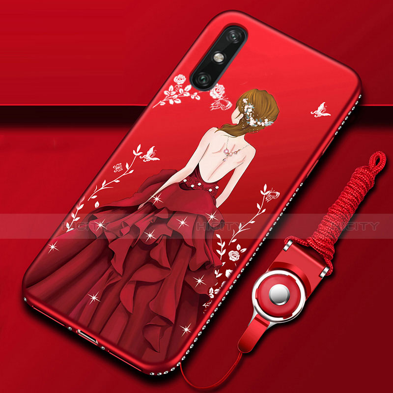 Handyhülle Silikon Hülle Gummi Schutzhülle Flexible Motiv Kleid Mädchen für Huawei Enjoy 10e Rot Plus