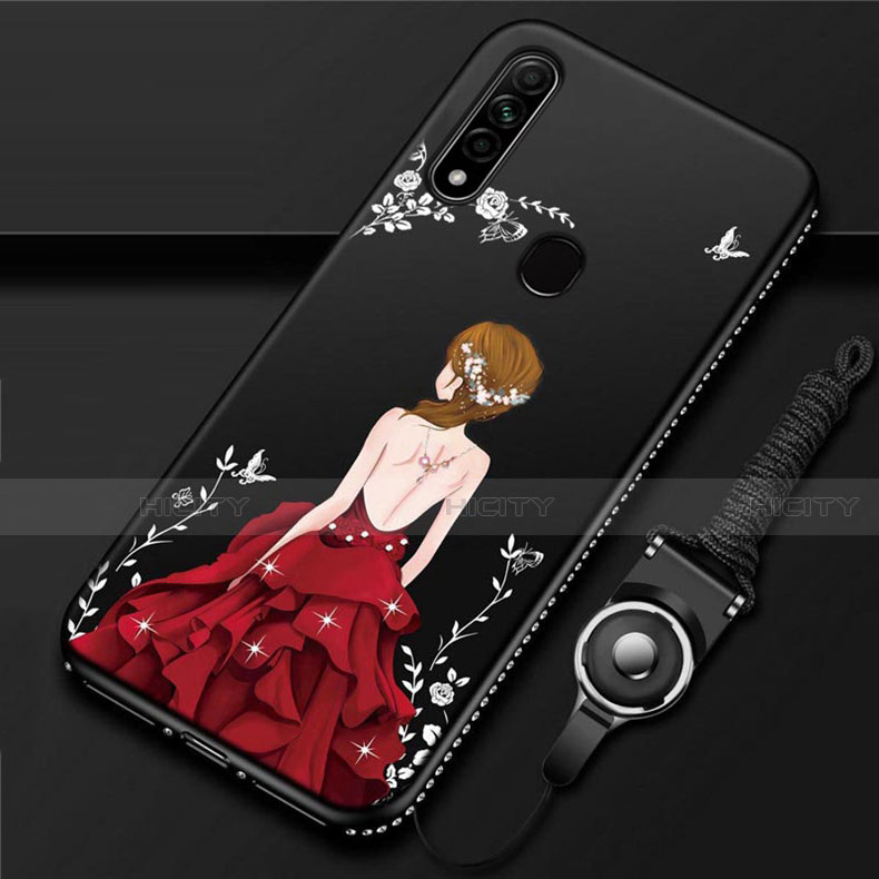 Handyhülle Silikon Hülle Gummi Schutzhülle Flexible Motiv Kleid Mädchen für Oppo A31 Rot und Schwarz