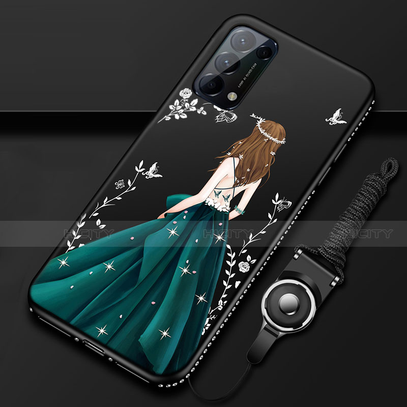 Handyhülle Silikon Hülle Gummi Schutzhülle Flexible Motiv Kleid Mädchen für Oppo Reno5 Pro 5G Schwarz
