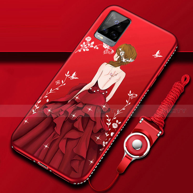 Handyhülle Silikon Hülle Gummi Schutzhülle Flexible Motiv Kleid Mädchen für Vivo V20 Pro 5G Rot