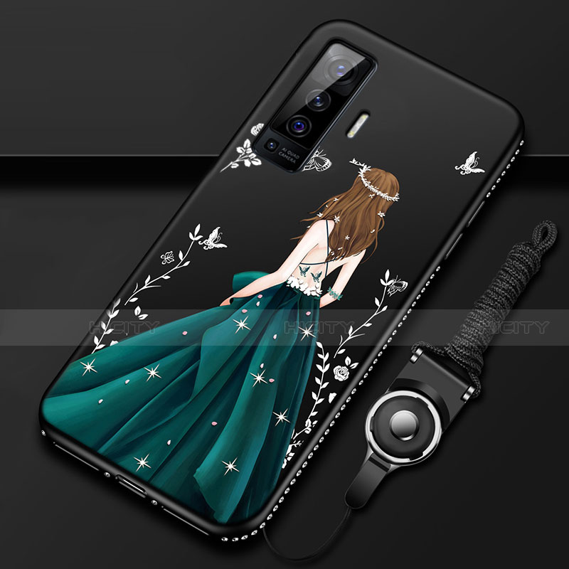 Handyhülle Silikon Hülle Gummi Schutzhülle Flexible Motiv Kleid Mädchen für Vivo X50 5G Grün