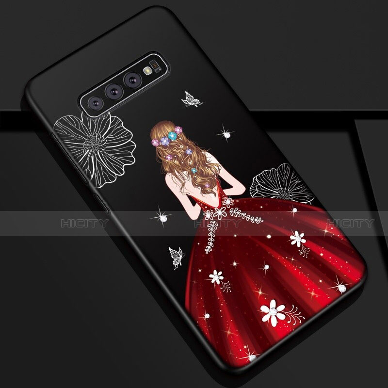 Handyhülle Silikon Hülle Gummi Schutzhülle Flexible Motiv Kleid Mädchen K01 für Samsung Galaxy S10 Plus groß