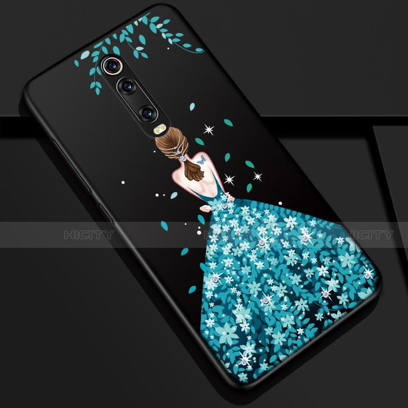 Handyhülle Silikon Hülle Gummi Schutzhülle Flexible Motiv Kleid Mädchen K01 für Xiaomi Mi 9T Pro Blau