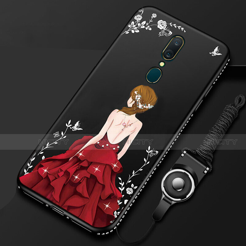 Handyhülle Silikon Hülle Gummi Schutzhülle Motiv Kleid Mädchen für Oppo A9 Rot und Schwarz Plus
