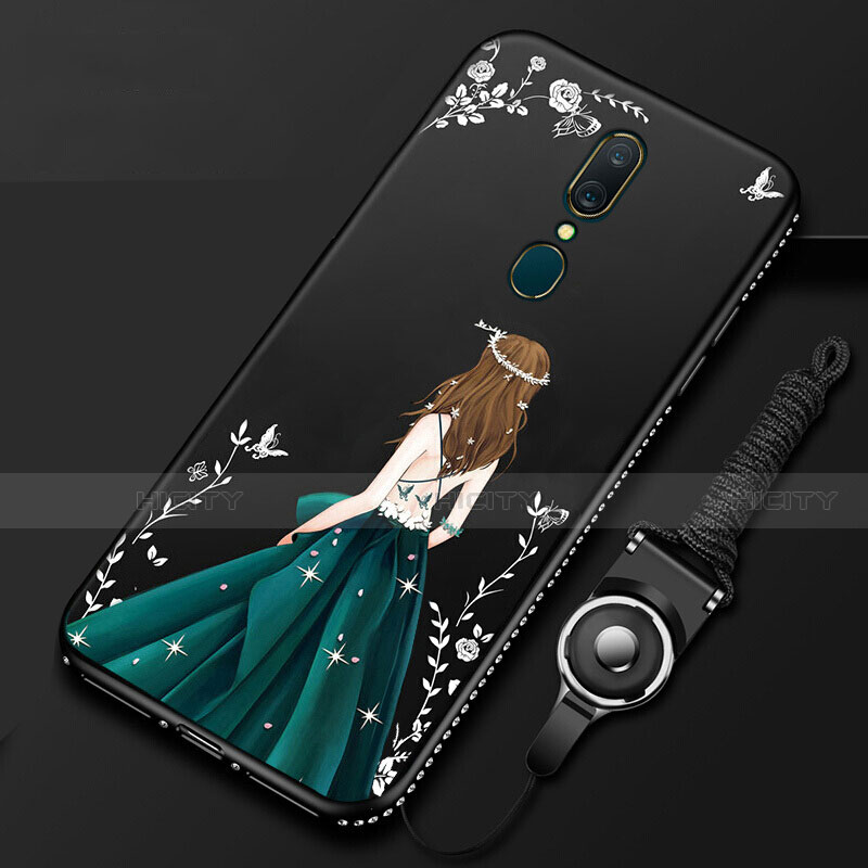 Handyhülle Silikon Hülle Gummi Schutzhülle Motiv Kleid Mädchen für Oppo A9X Schwarz Plus