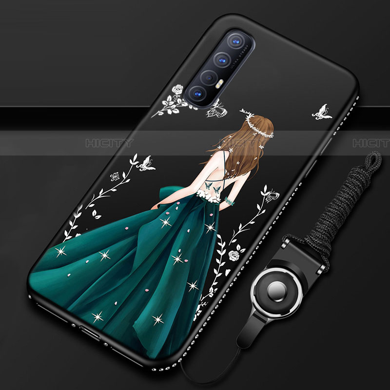 Handyhülle Silikon Hülle Gummi Schutzhülle Motiv Kleid Mädchen für Oppo Find X2 Neo Grün Plus