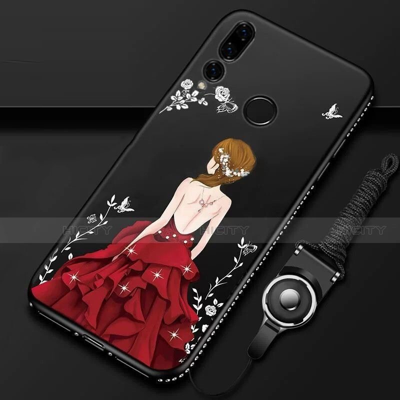 Handyhülle Silikon Hülle Gummi Schutzhülle Motiv Kleid Mädchen K01 für Huawei Honor 20 Lite Rot und Schwarz