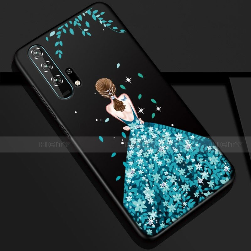 Handyhülle Silikon Hülle Gummi Schutzhülle Motiv Kleid Mädchen K01 für Huawei Honor 20 Pro Blau Plus