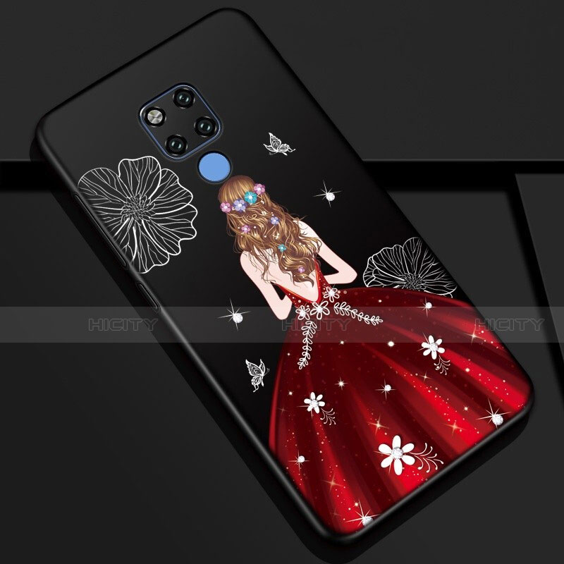 Handyhülle Silikon Hülle Gummi Schutzhülle Motiv Kleid Mädchen K01 für Huawei Mate 20 Rot und Schwarz Plus