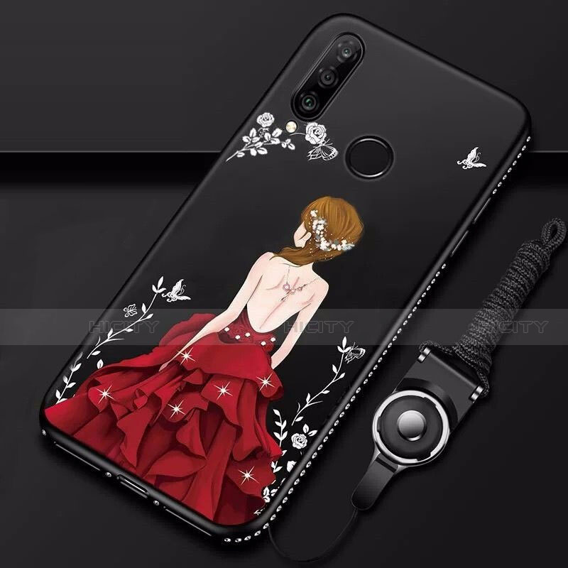 Handyhülle Silikon Hülle Gummi Schutzhülle Motiv Kleid Mädchen K01 für Huawei Nova 4e Rot und Schwarz Plus