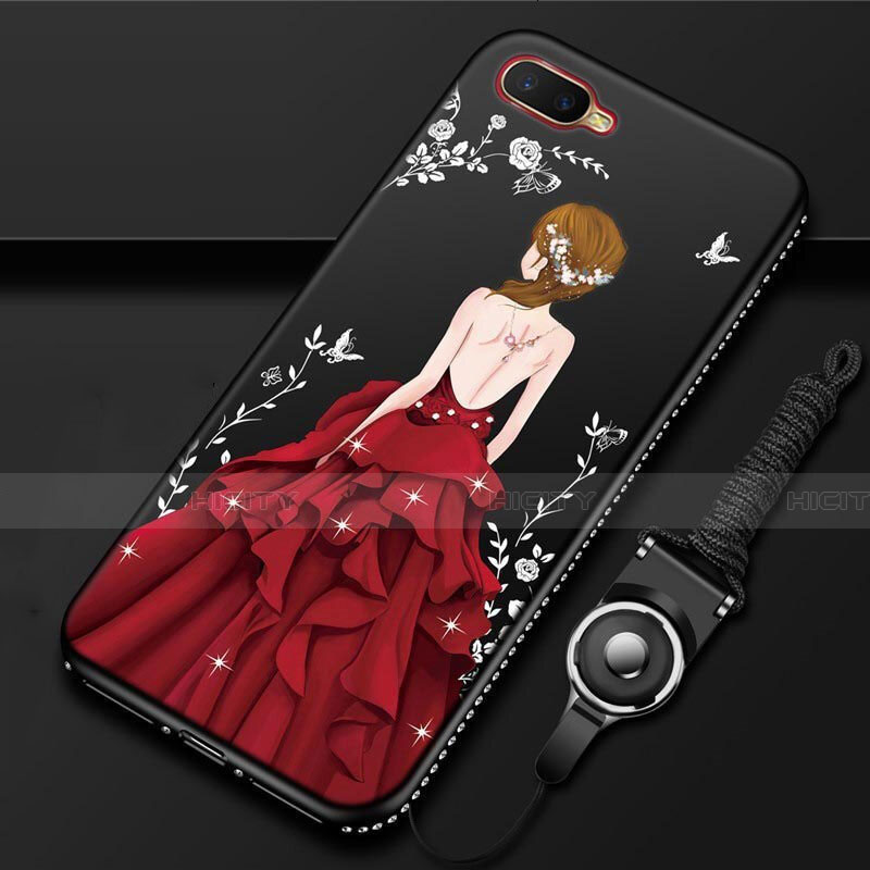Handyhülle Silikon Hülle Gummi Schutzhülle Motiv Kleid Mädchen M02 für Oppo K1 Rot und Schwarz Plus