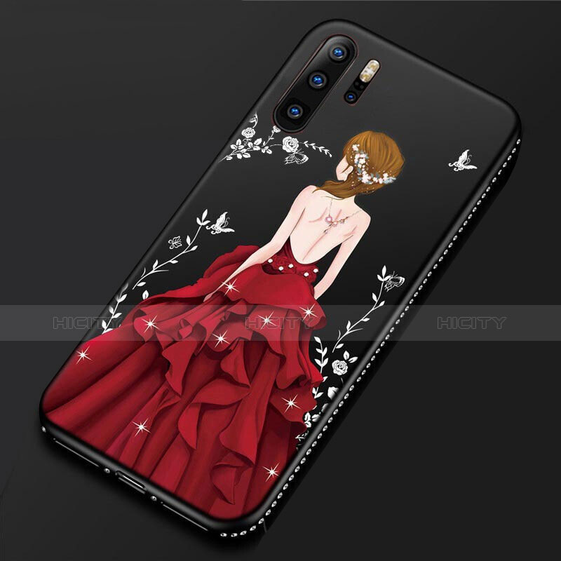 Handyhülle Silikon Hülle Gummi Schutzhülle Motiv Kleid Mädchen S01 für Huawei P30 Pro Rot