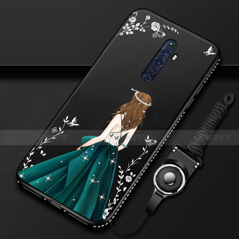 Handyhülle Silikon Hülle Gummi Schutzhülle Motiv Kleid Mädchen S01 für Oppo Reno2 Z Schwarz Plus