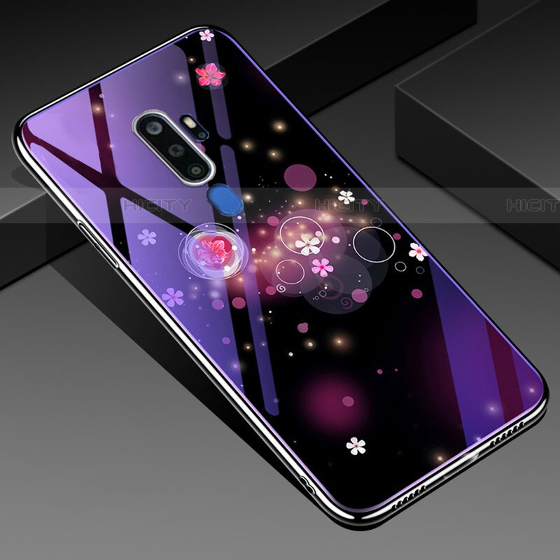 Handyhülle Silikon Hülle Rahmen Schutzhülle Spiegel Blumen für Oppo A11 Violett Plus