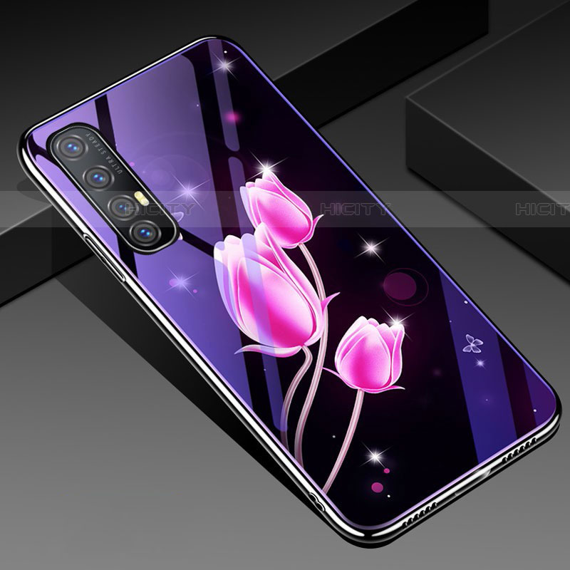 Handyhülle Silikon Hülle Rahmen Schutzhülle Spiegel Blumen für Oppo Find X2 Neo Pink