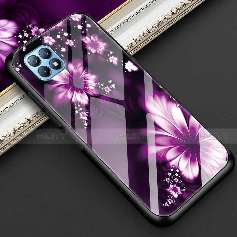 Handyhülle Silikon Hülle Rahmen Schutzhülle Spiegel Blumen für Oppo Reno4 SE 5G Violett Plus