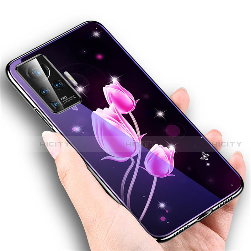 Handyhülle Silikon Hülle Rahmen Schutzhülle Spiegel Blumen für Vivo X51 5G