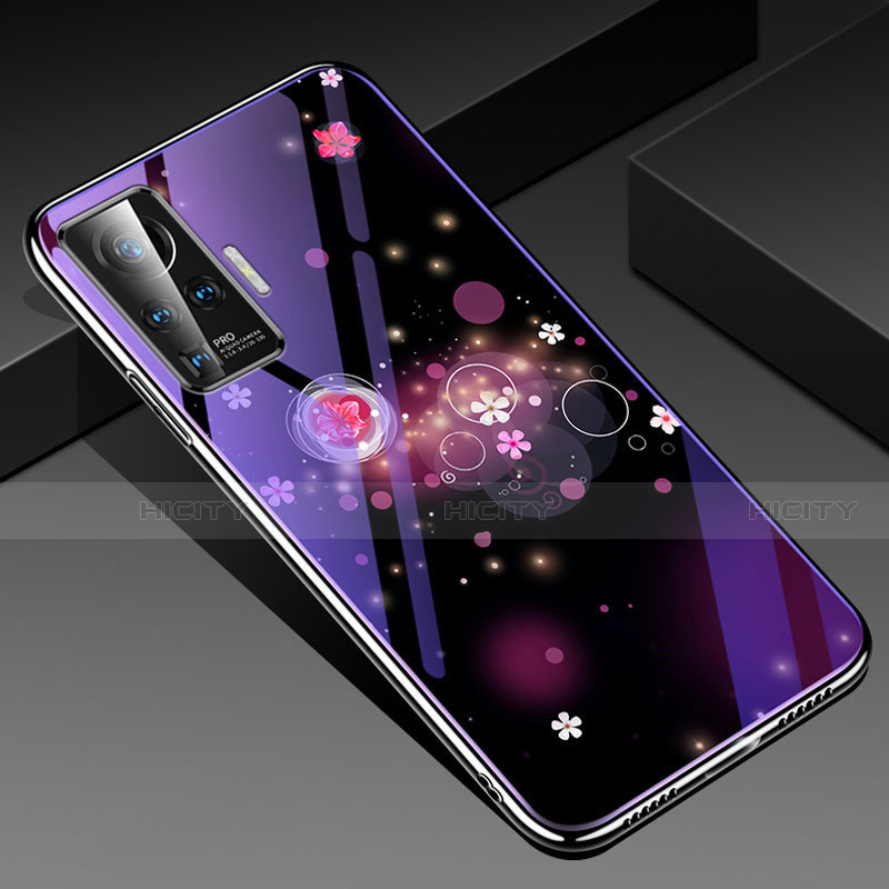 Handyhülle Silikon Hülle Rahmen Schutzhülle Spiegel Blumen für Vivo X51 5G Violett