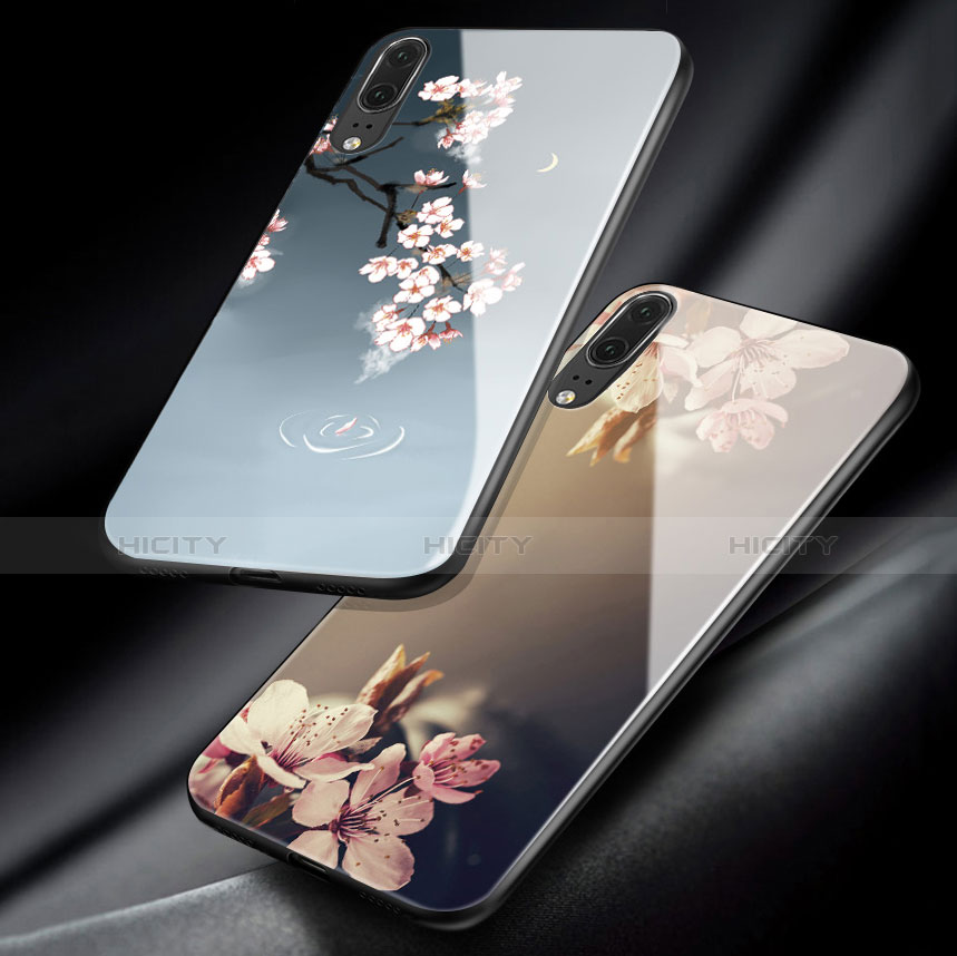 Handyhülle Silikon Hülle Rahmen Schutzhülle Spiegel Blumen P01 für Huawei P20 groß