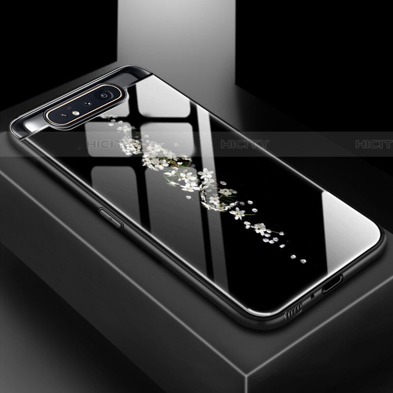 Handyhülle Silikon Hülle Rahmen Schutzhülle Spiegel Modisch Muster S01 für Samsung Galaxy A80 Schwarz Plus