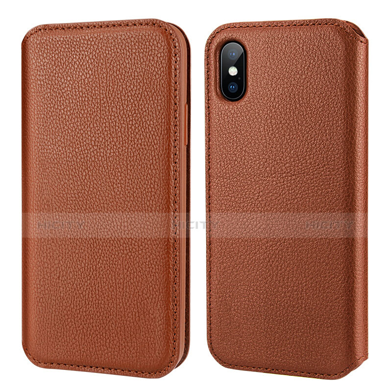 Handytasche Flip Schutzhülle Leder für Apple iPhone Xs Braun Plus