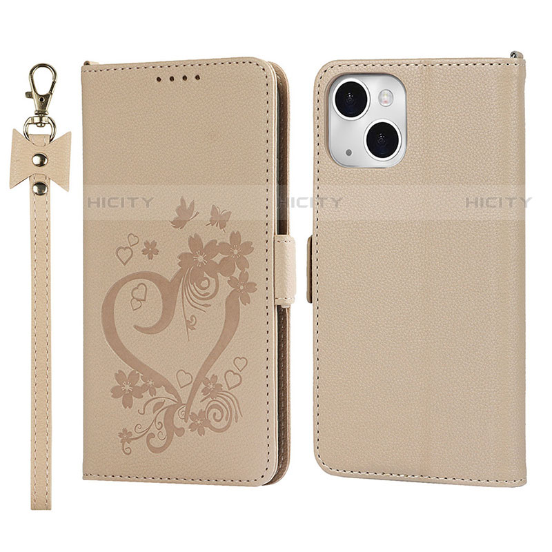 Handytasche Stand Schutzhülle Flip Leder Hülle Blumen L16 für Apple iPhone 14 Gold Plus