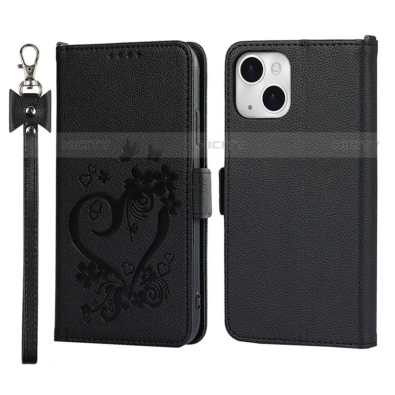 Handytasche Stand Schutzhülle Flip Leder Hülle Blumen L16 für Apple iPhone 14 Schwarz Plus
