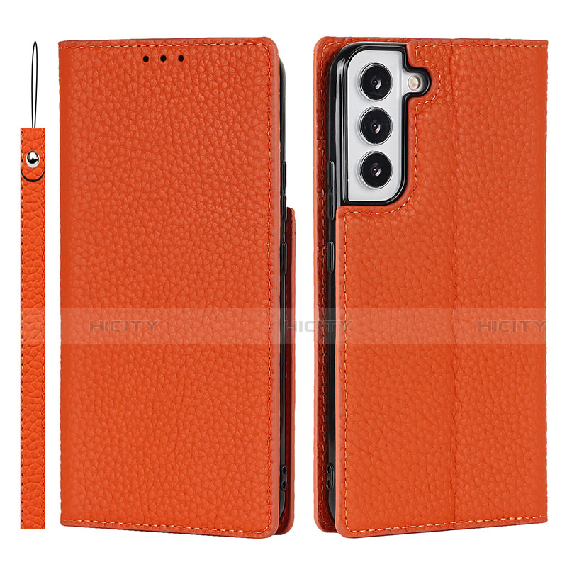 Handytasche Stand Schutzhülle Flip Leder Hülle D01T für Samsung Galaxy S21 5G Orange