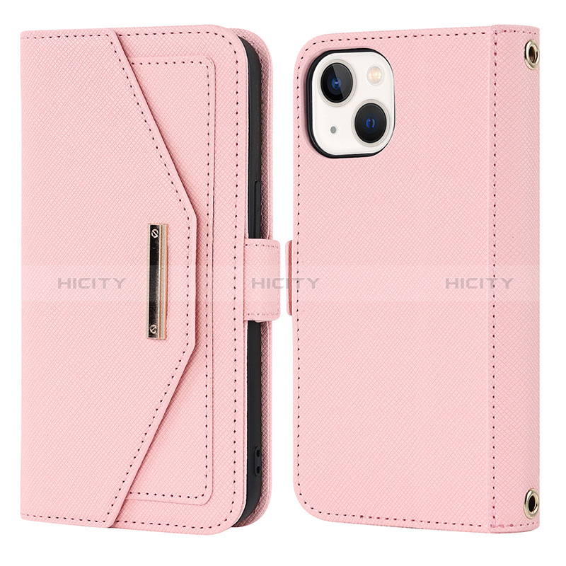 Handytasche Stand Schutzhülle Flip Leder Hülle D07T für Apple iPhone 14 Rosegold