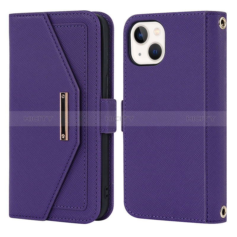 Handytasche Stand Schutzhülle Flip Leder Hülle D07T für Apple iPhone 14 Violett