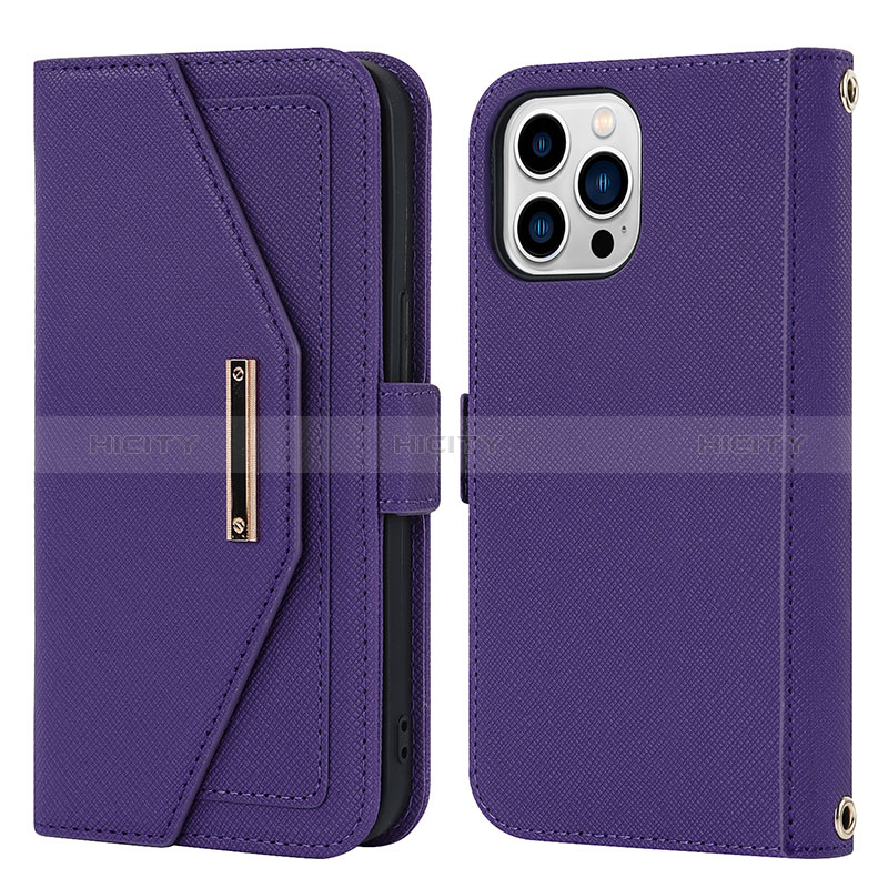 Handytasche Stand Schutzhülle Flip Leder Hülle D07T für Apple iPhone 15 Pro Violett Plus