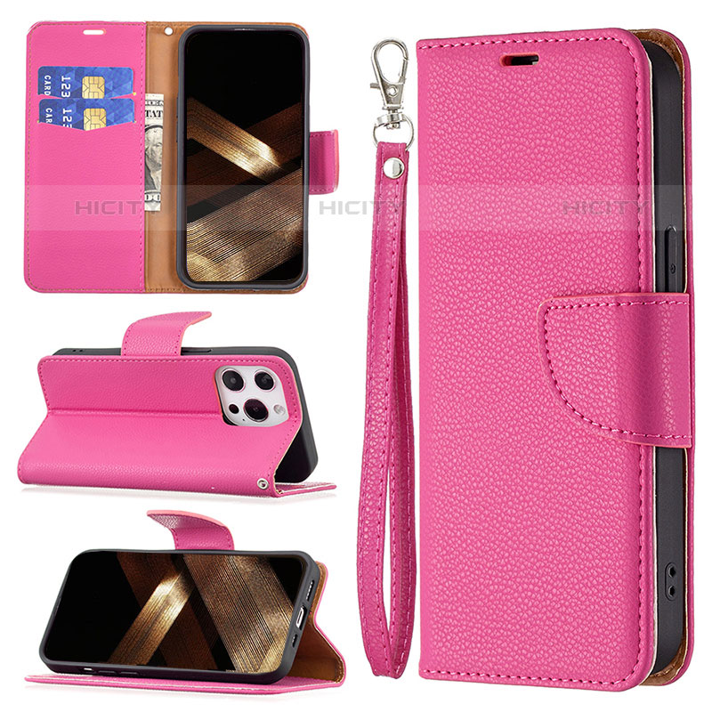 Handytasche Stand Schutzhülle Flip Leder Hülle für Apple iPhone 16 Pro Pink groß
