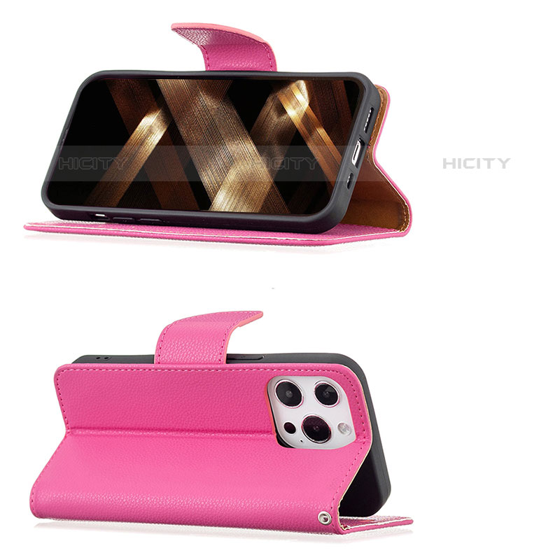 Handytasche Stand Schutzhülle Flip Leder Hülle für Apple iPhone 16 Pro Pink groß