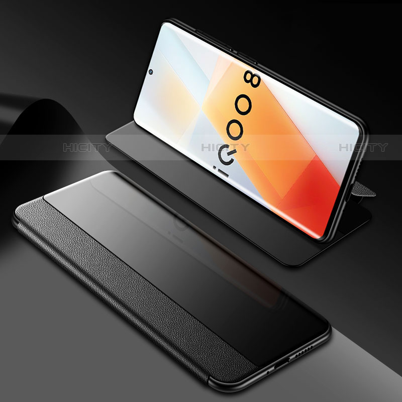 Handytasche Stand Schutzhülle Flip Leder Hülle für Vivo iQOO 8 Pro 5G Schwarz
