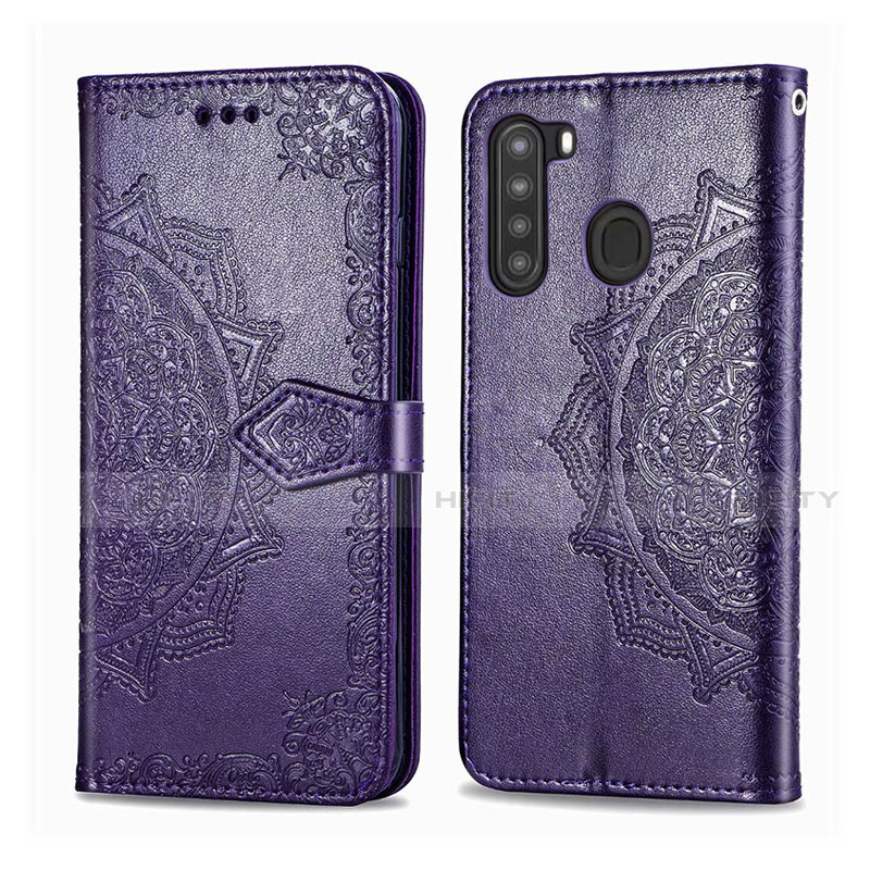 Handytasche Stand Schutzhülle Flip Leder Hülle L02 für Samsung Galaxy A21 Violett Plus