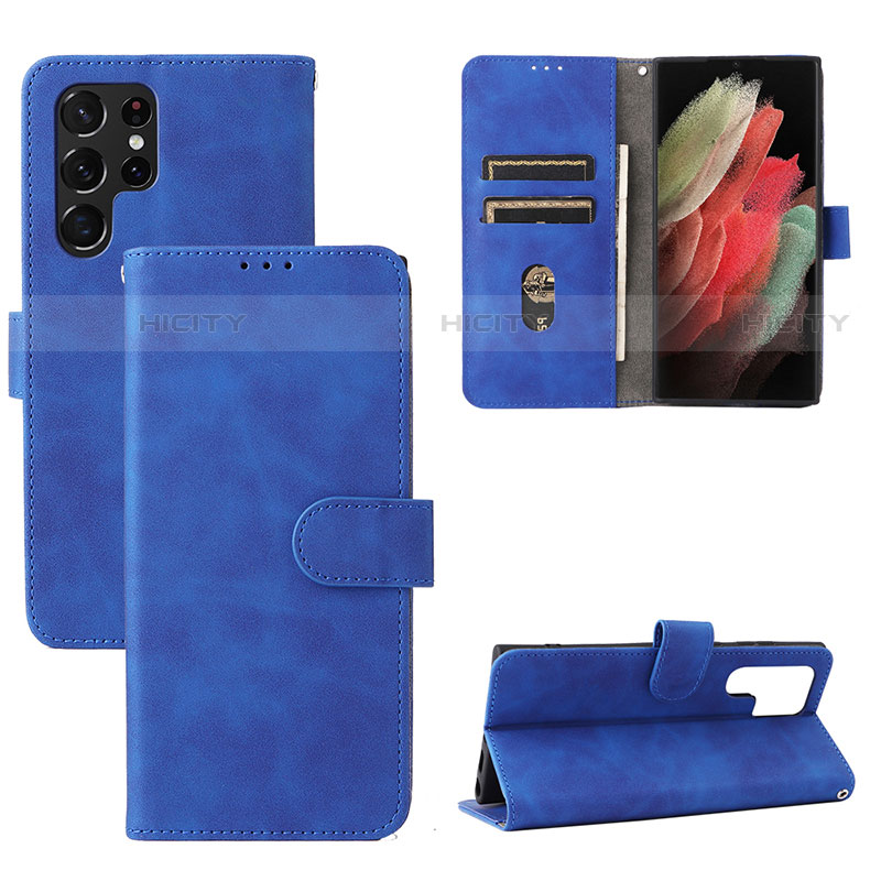 Handytasche Stand Schutzhülle Flip Leder Hülle L04Z für Samsung Galaxy S21 Ultra 5G Blau