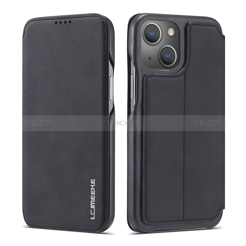 Handytasche Stand Schutzhülle Flip Leder Hülle LC1 für Apple iPhone 14 Schwarz