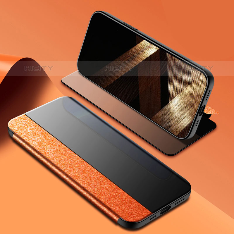 Handytasche Stand Schutzhülle Flip Leder Hülle M03 für Apple iPhone 15 Pro Orange