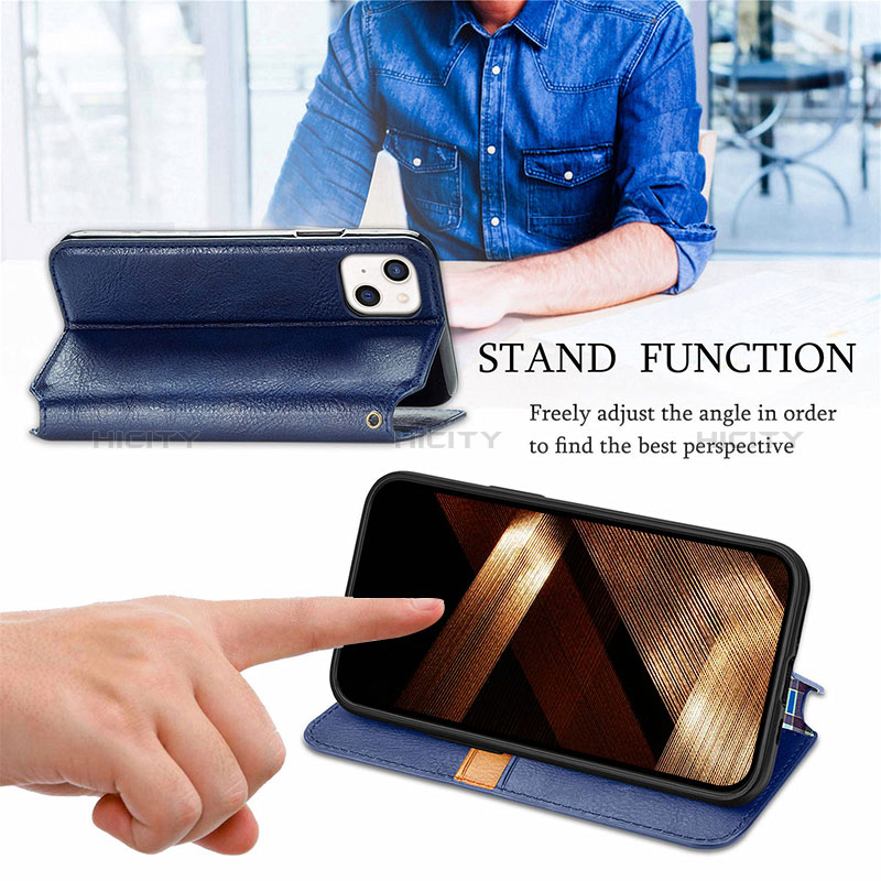 Handytasche Stand Schutzhülle Flip Leder Hülle Modisch Muster H15 für Apple iPhone 15 groß
