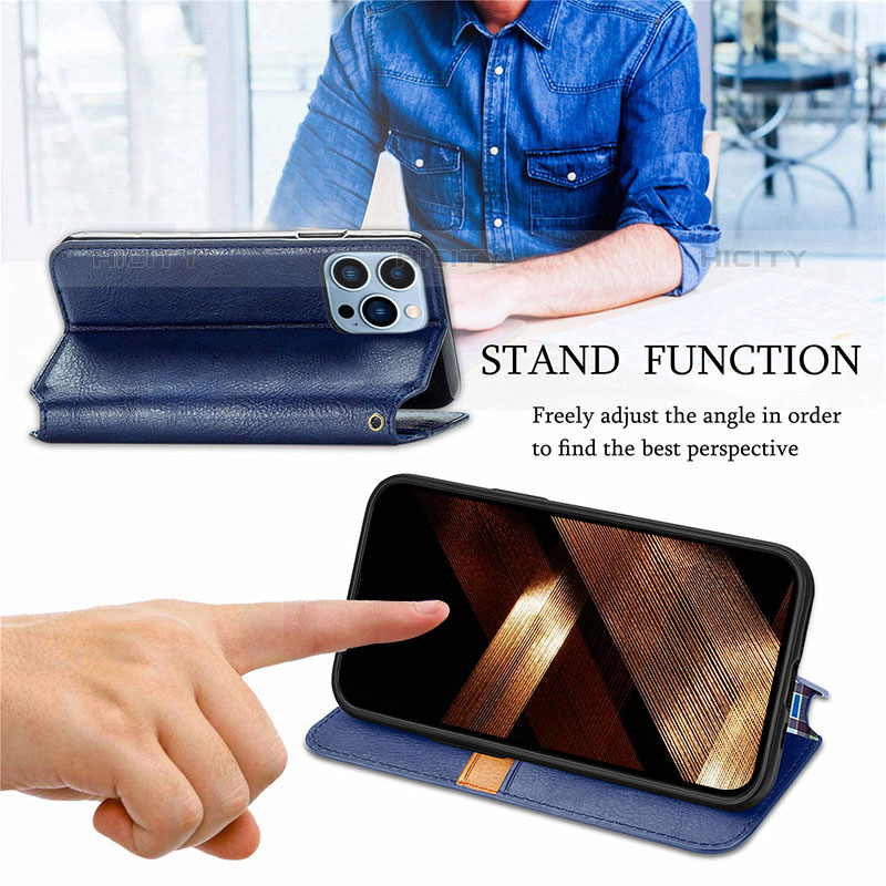 Handytasche Stand Schutzhülle Flip Leder Hülle Modisch Muster H15 für Apple iPhone 15 Pro groß