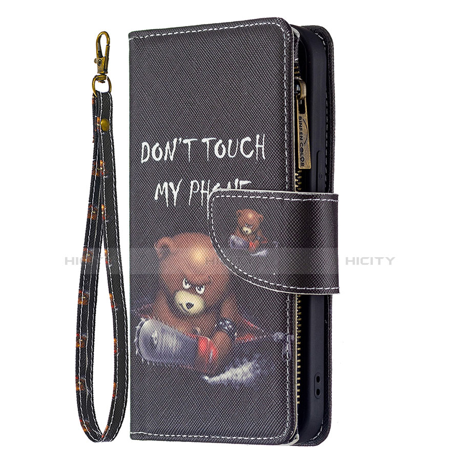 Handytasche Stand Schutzhülle Flip Leder Hülle Modisch Muster L03 für Apple iPhone 14 Schwarz