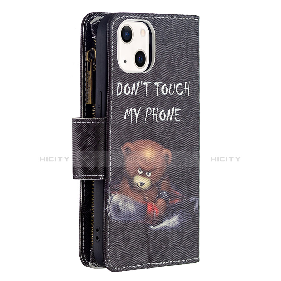 Handytasche Stand Schutzhülle Flip Leder Hülle Modisch Muster L03 für Apple iPhone 14 Schwarz