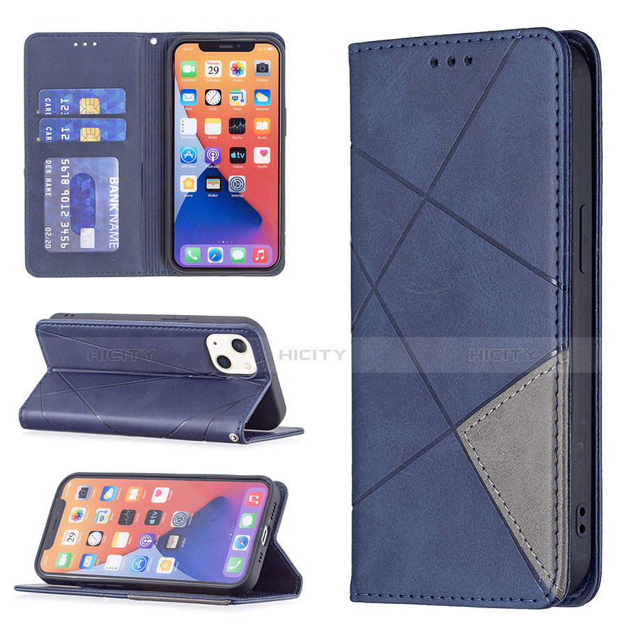 Handytasche Stand Schutzhülle Flip Leder Hülle Modisch Muster L04 für Apple iPhone 14 Blau